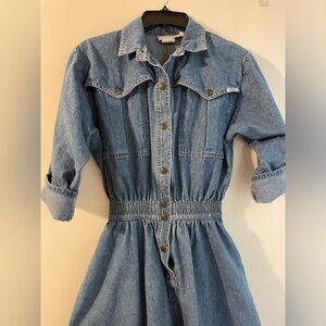 Denim Western Dress Button Down with Elastic Waist